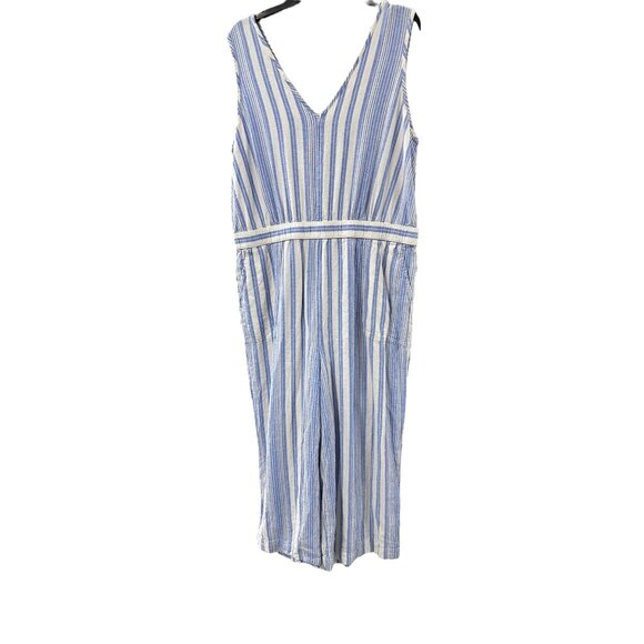 👗 2/$30 👗 Blue and White Striped GAP Sleeveless Jumpsuit XL - Picture 1 of 5